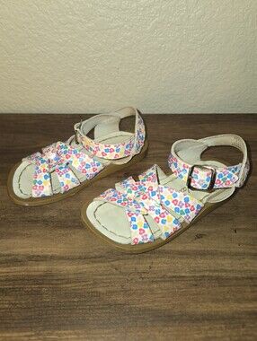 Salt Water Toddler Floral Strap Sandals in White Multi, Size 7T